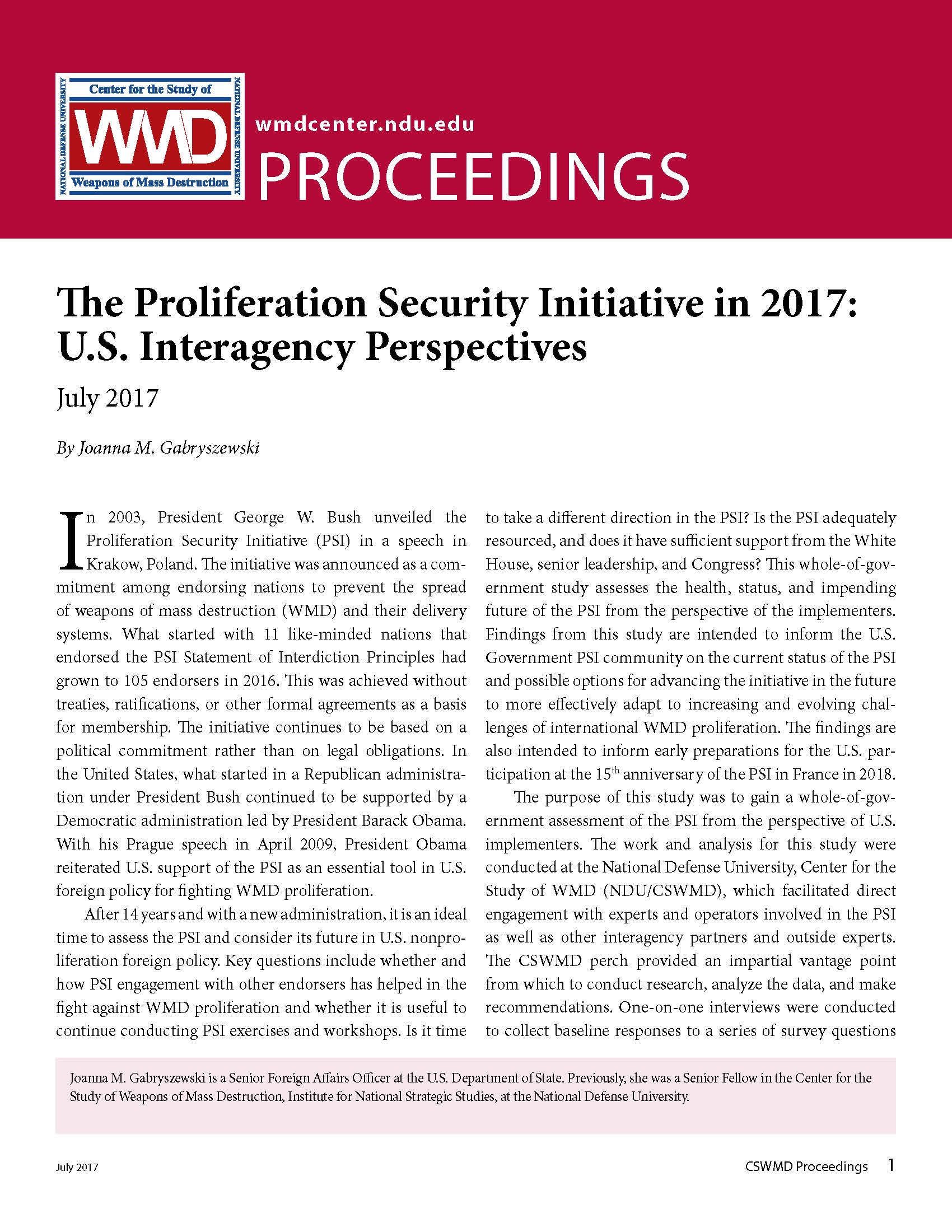 The Proliferation Security Initiative in 2017